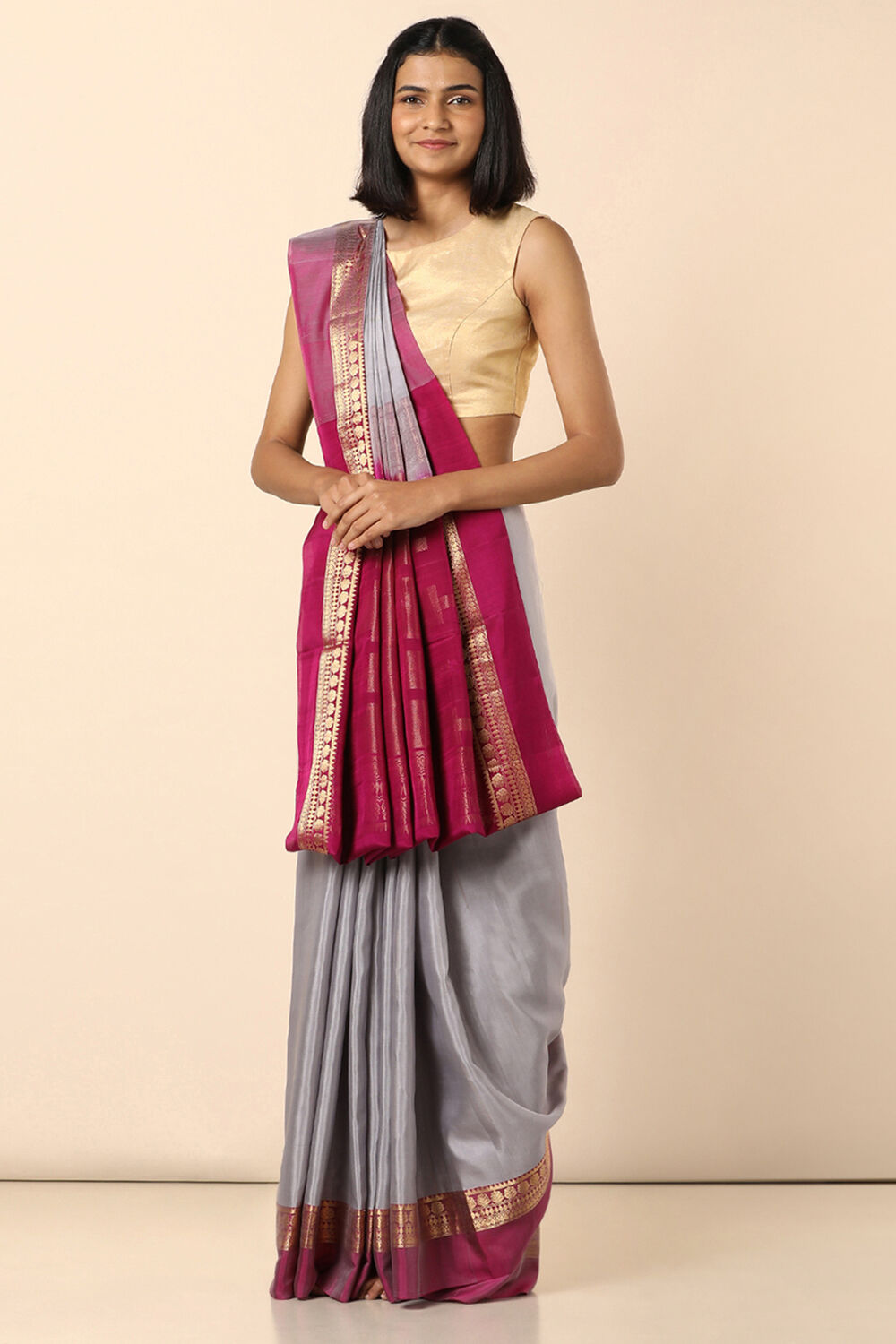 Light Blue Pure Silk Tencel South Saree image number null