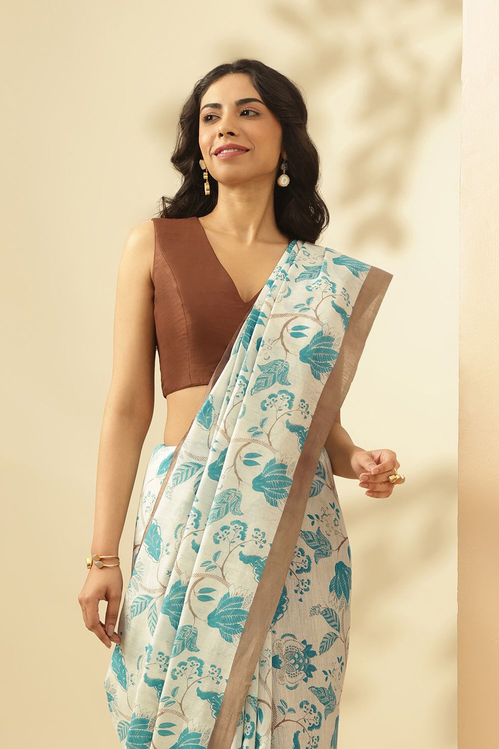 Off White Screen printed Pure Silk Cotton Saree image number null