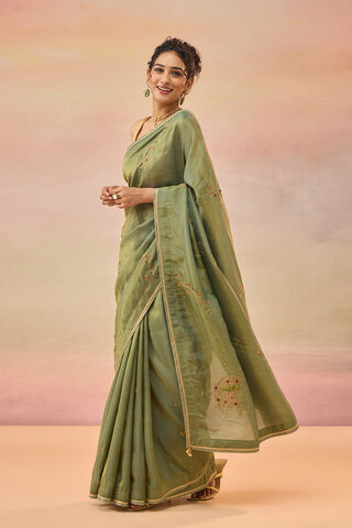 Green Viscose Tissue Embroidered Saree thumbnail image number null