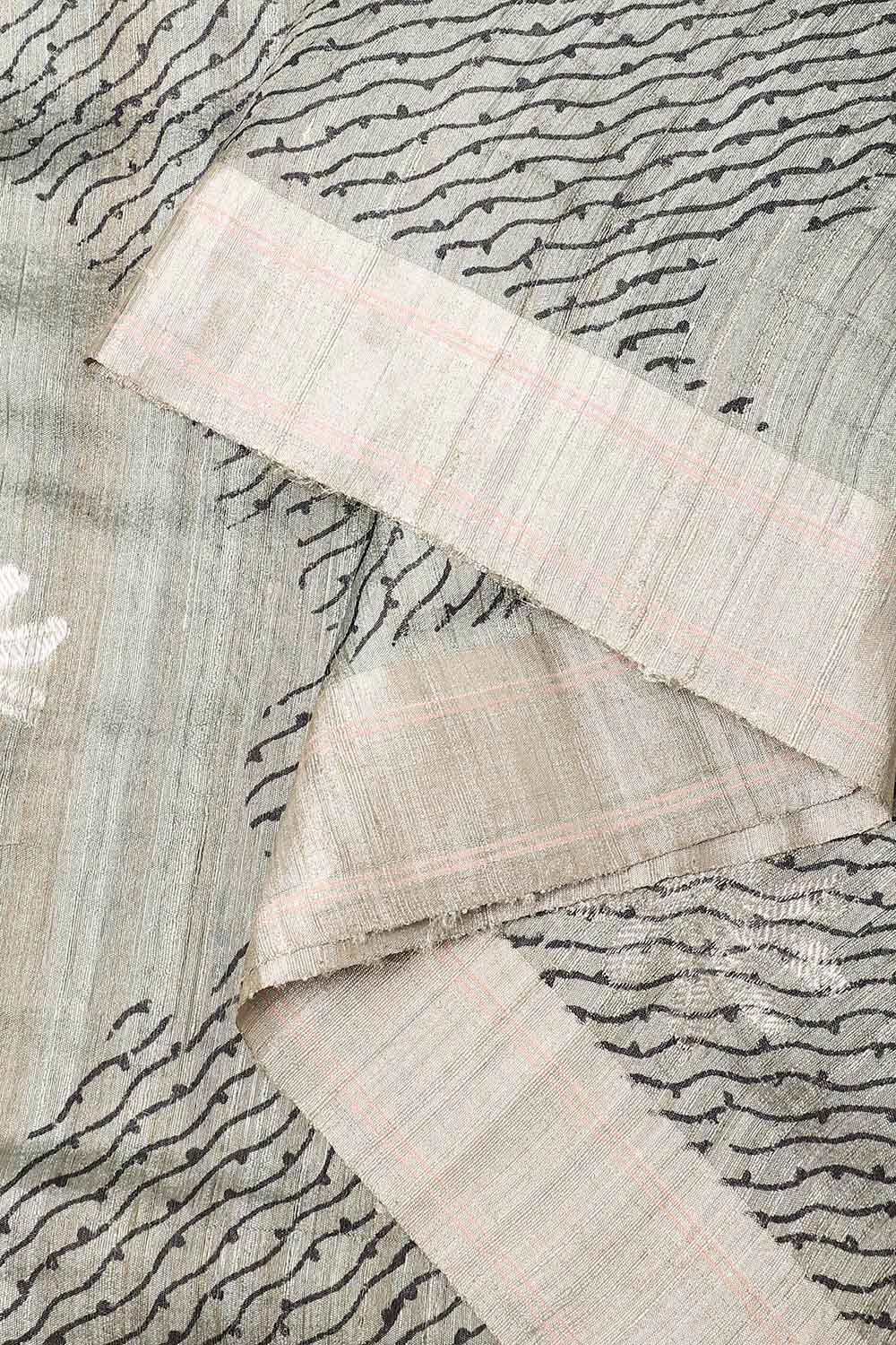 Grey Pure Silk Tussar Chanderi Saree image number null