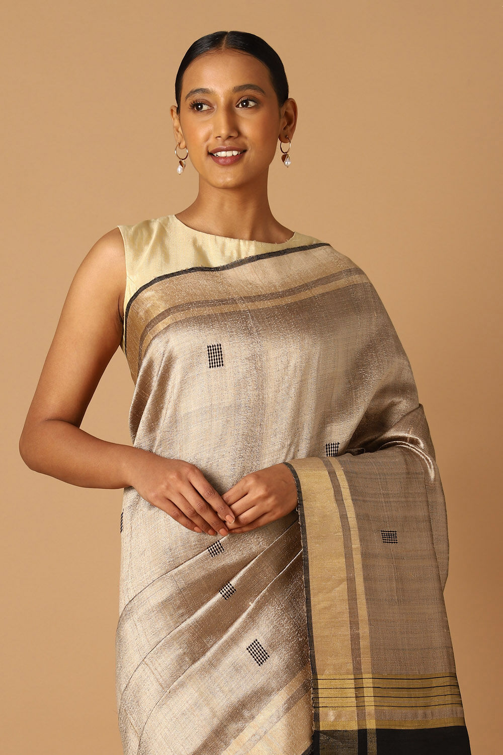 Brown Pure Tussar Silk Bhagalpuri Saree image number null