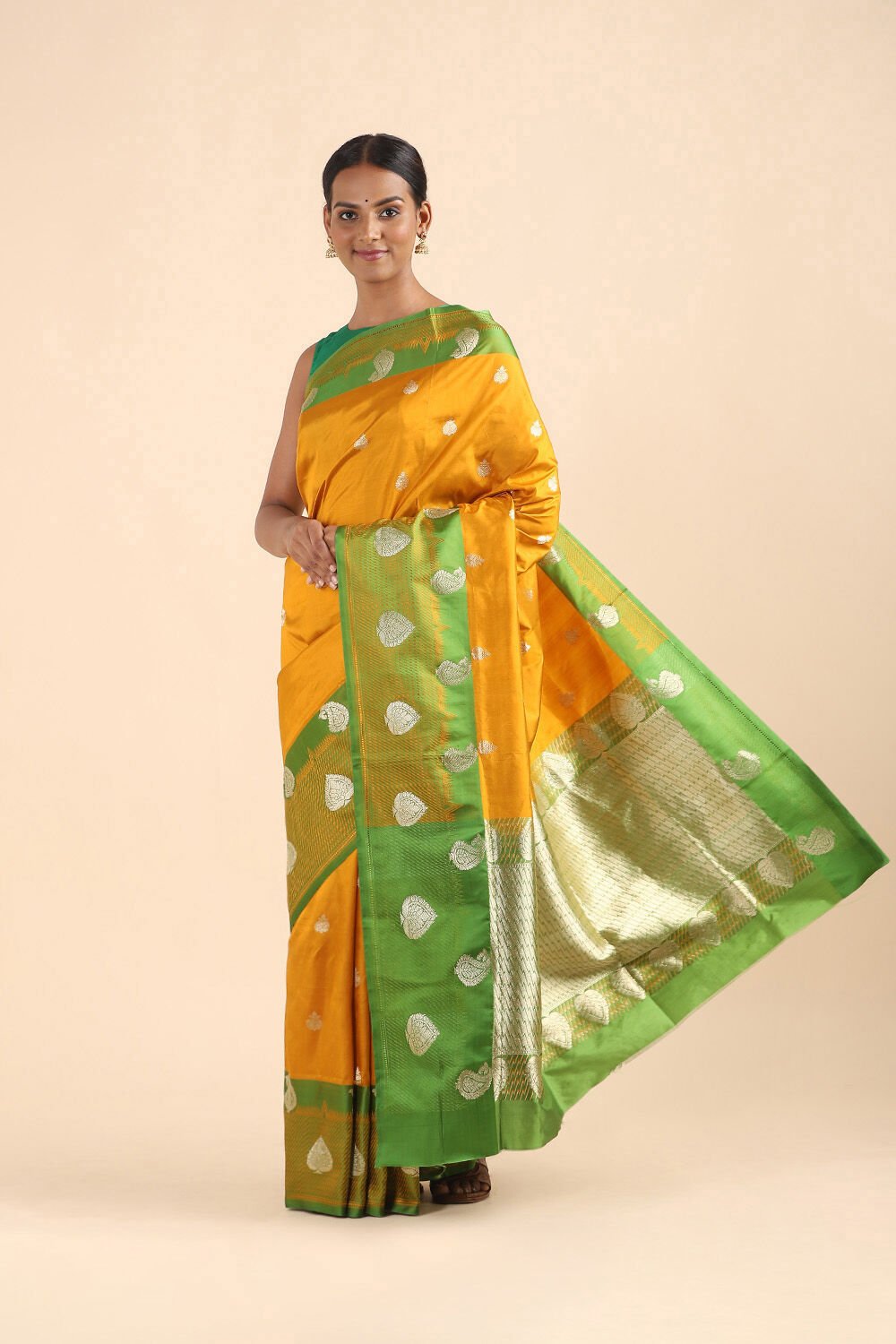 Yellow Pure Silk Banarasi Saree image number null