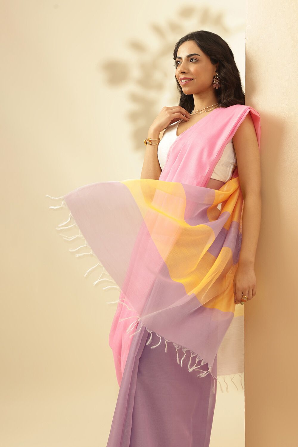 Pink Bhagalpur Woven Pure Tussar Viscose Saree image number null