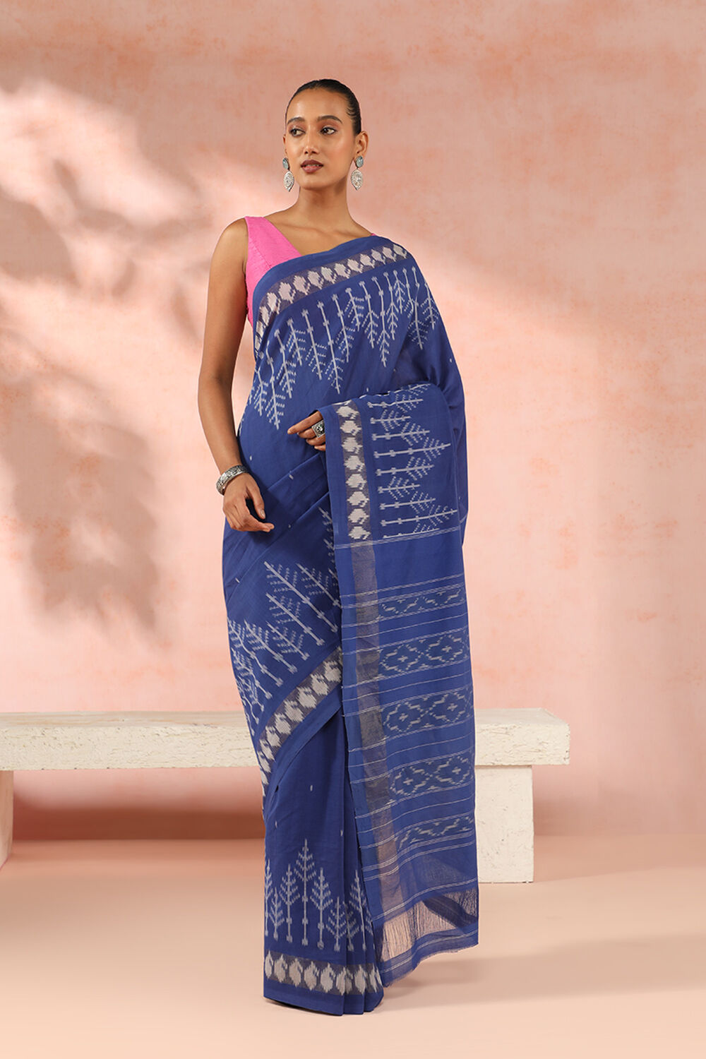 Navy Blue Pure Cotton Pochampalli Ikat Saree image number null