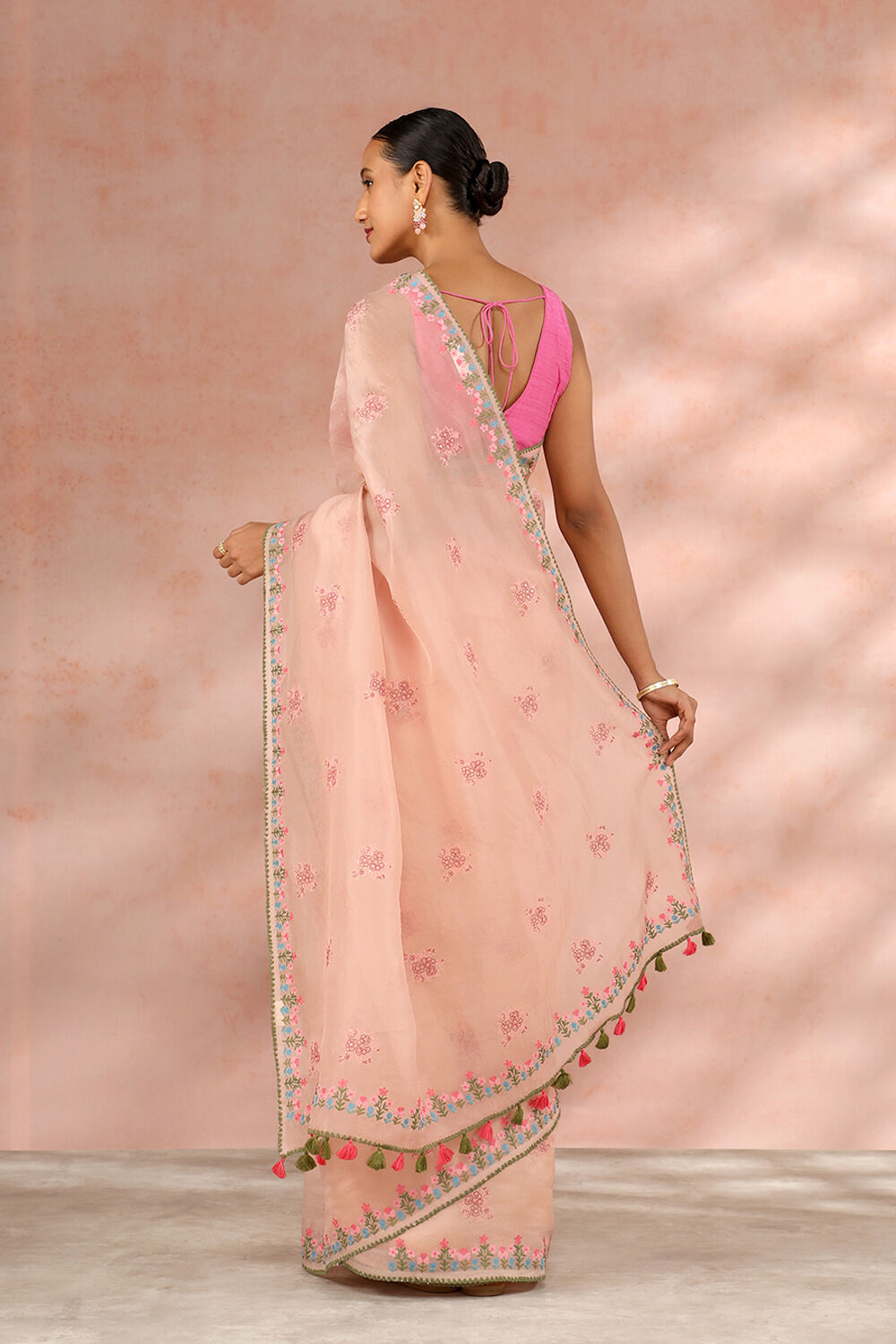 Light Pink Contemporary Pure Silk Organza Embroidery Saree image number null