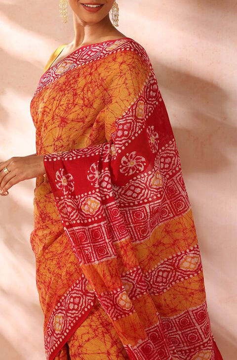 Yellow Ujjain Pure Cotton Printed Saree