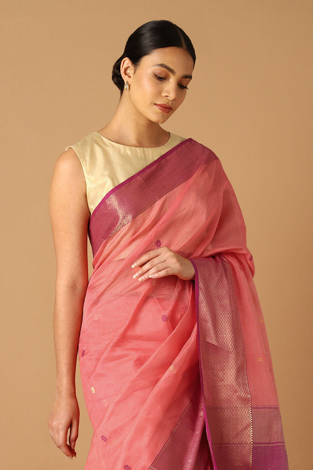 Light Orange Pure Silk Cotton Maheswari Saree image number null