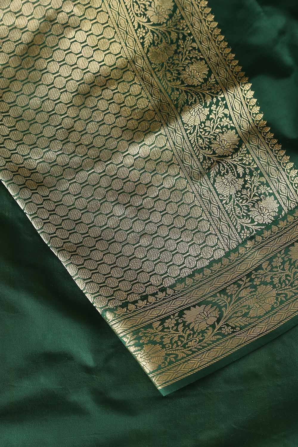 Dark Green Pure Silk Banarasi Saree image number null