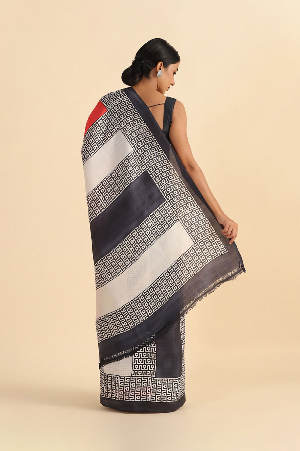 Red Hand Blockprinted Pure Silk Saree image number null