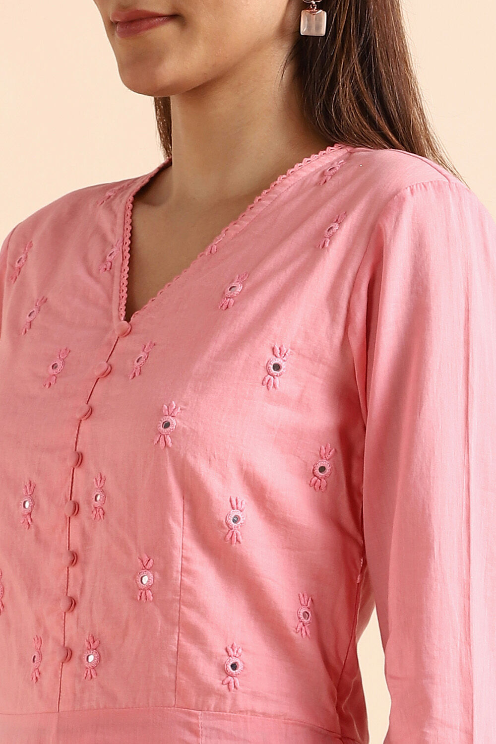 Light Pink Shisha Embroidered Cotton Kurta Set image number null