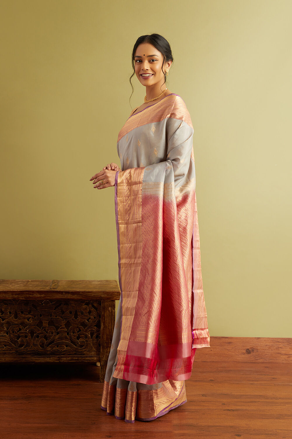 Grey Woven Silk Viscose Saree image number null