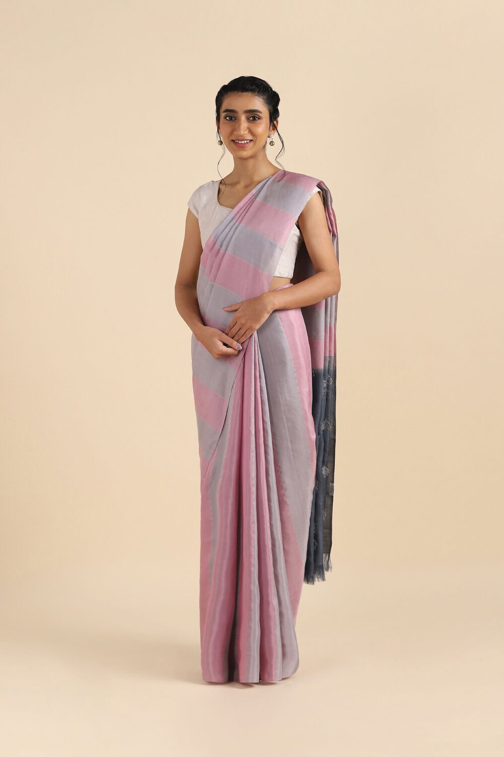 Light Pink Pure Silk Tencel South Saree image number null