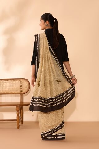 Beige Bagru Viscose Bagru Block Printed Saree thumbnail image number null