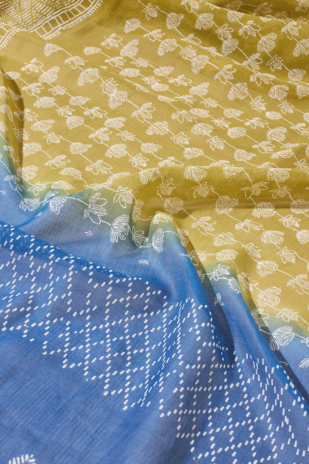 Green Block Printed Kota Pure Silk Kota Saree image number null