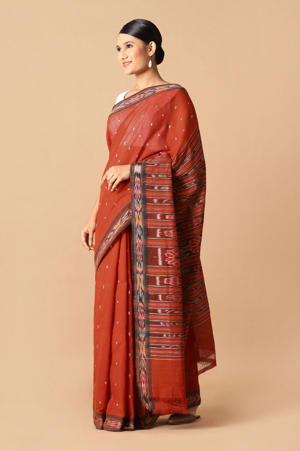 Dark Pure Orange Cotton Sambalpuri Ikat image number null