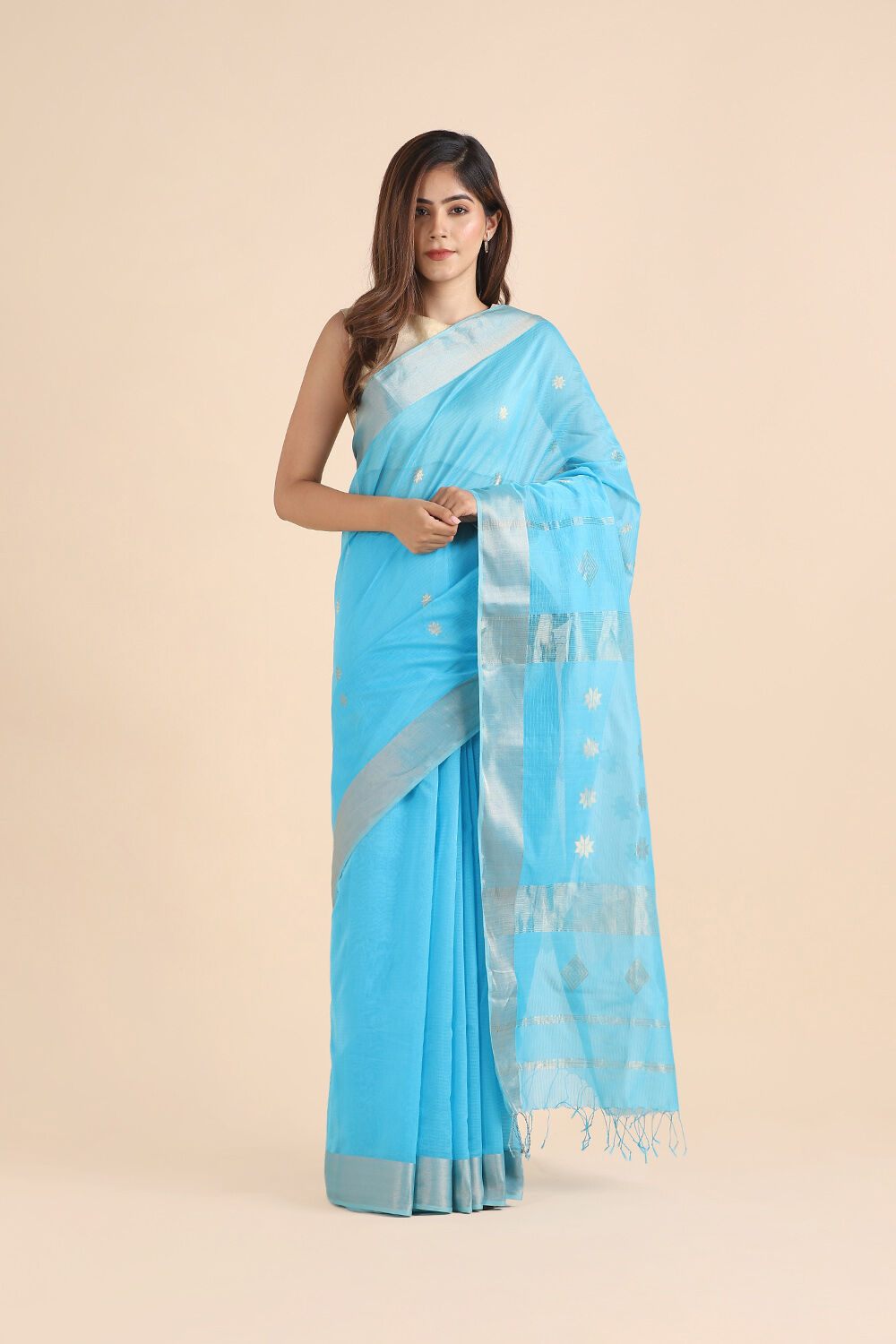 Light Blue Pure Silk Cotton Maheshwari Saree image number null