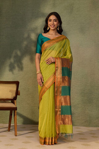 Light Green Woven Pure Silk Cotton Maheshwari Saree thumbnail image number null