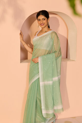 Green Woven Pure Silk Cotton Chanderi Saree image number