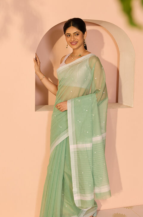 Green Woven Pure Silk Cotton Chanderi Saree