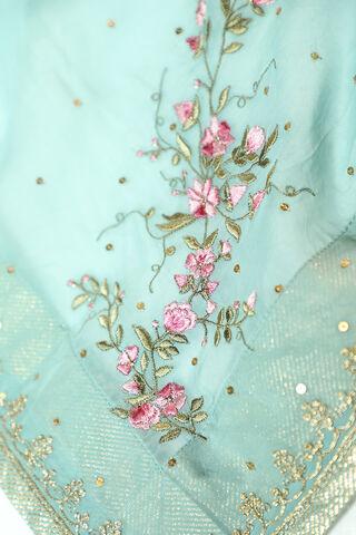 Turquoise Contemporary Viscose Embroidery Saree thumbnail image number null
