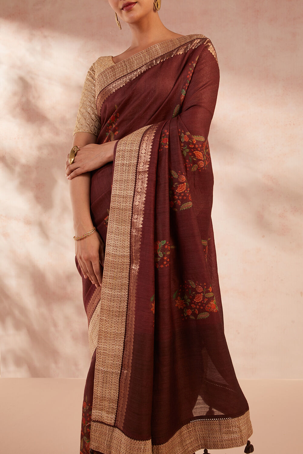 Red Printed Pure Tussar Silk Saree image number null