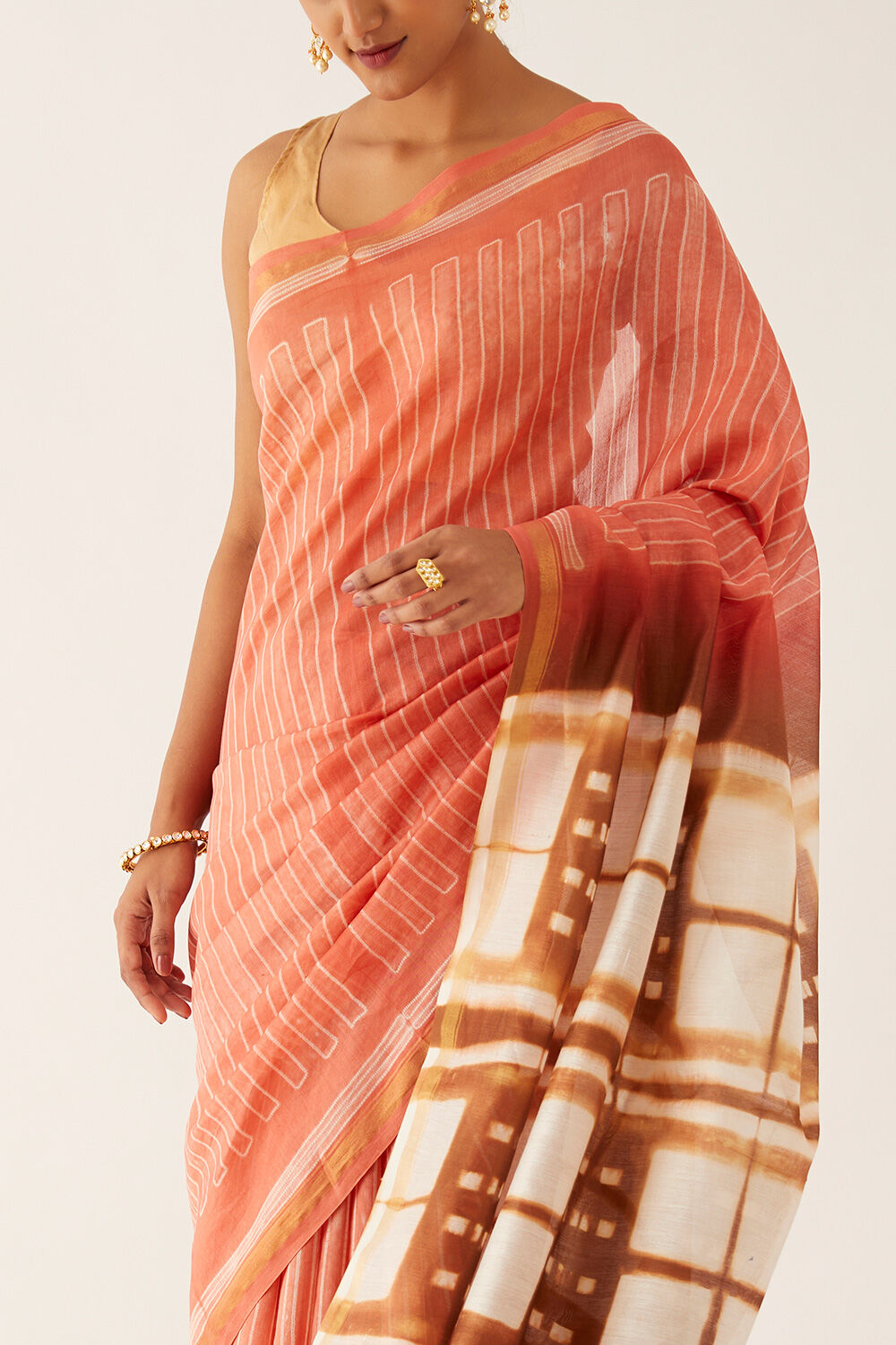 Orange Pure Silk Cotton Shibori Saree image number null