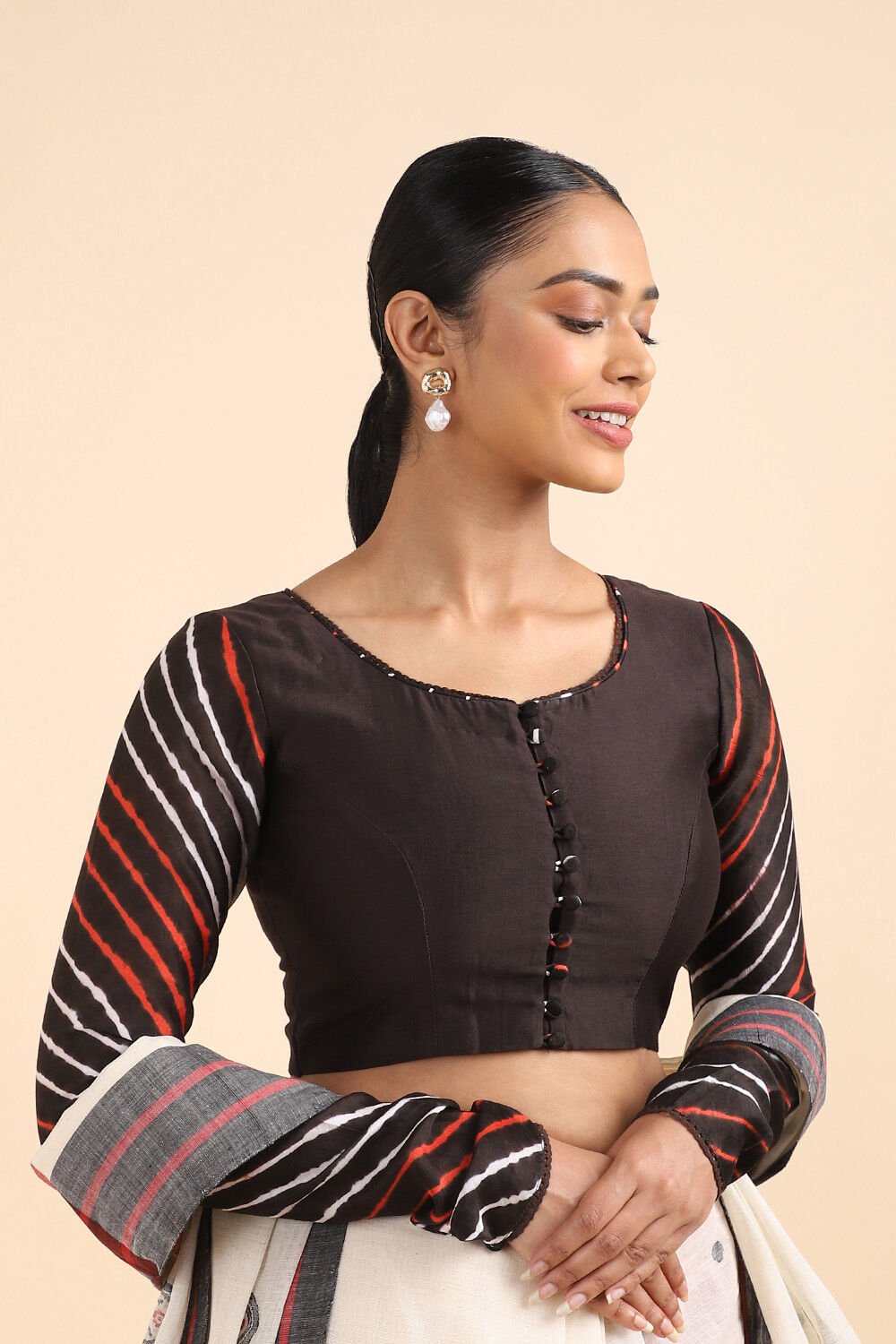 Black Tie and Dye Leheriya Silk Cotton Blouse image number null