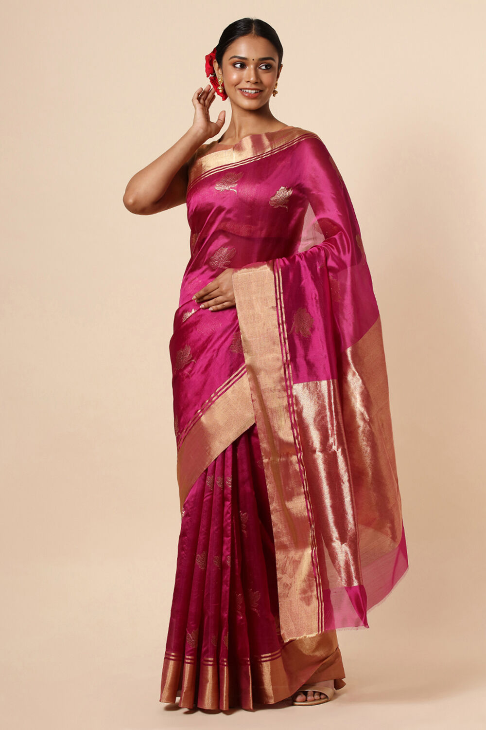 Dark Pink Pure Silk Chanderi Saree image number null