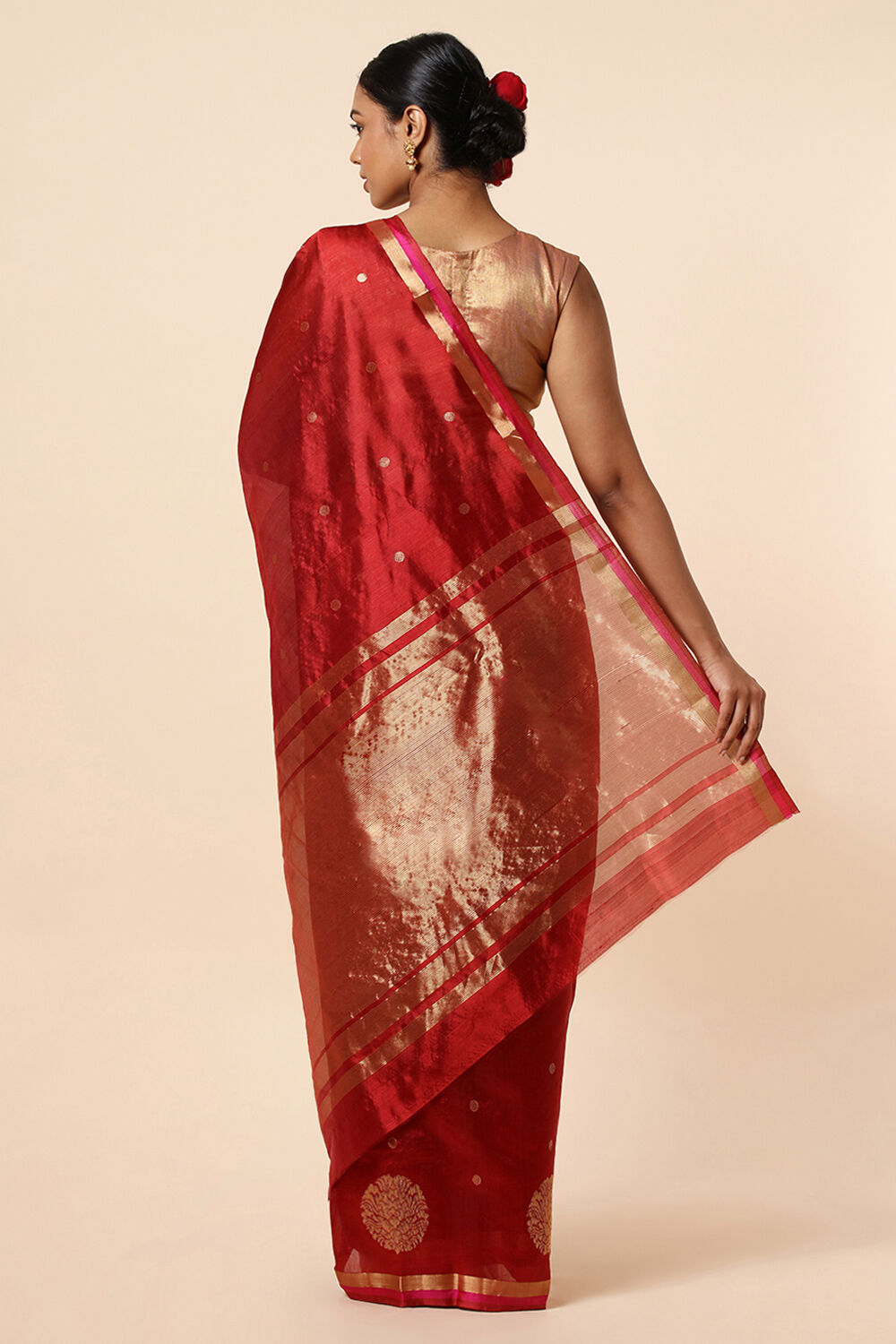 Dark Red Pure Silk Chanderi Saree image number null
