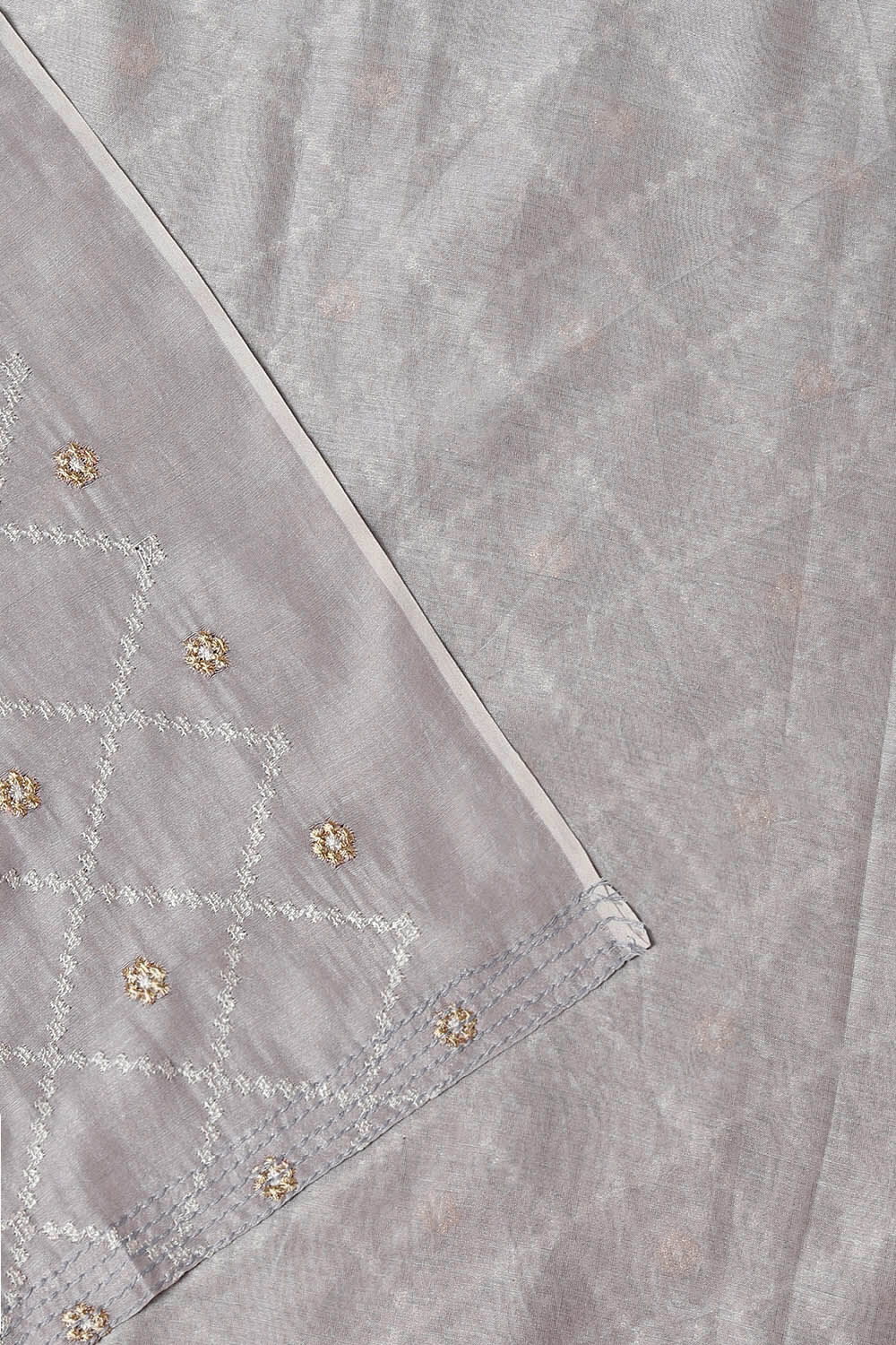 Grey Silk Cotton Embroidered Unstitched Suit Set image number null