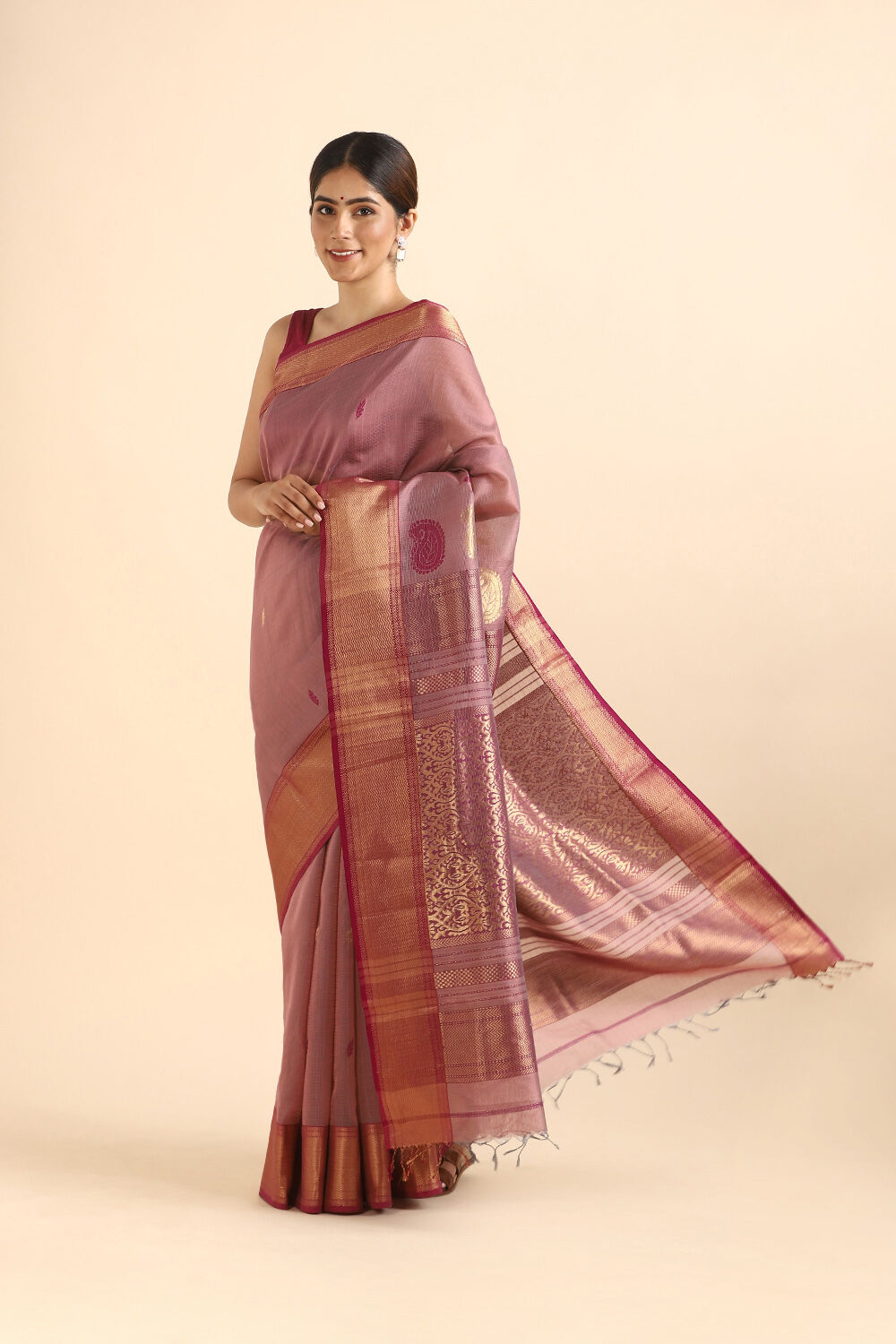 Pink Pure Silk Cotton Maheshwari Saree image number null