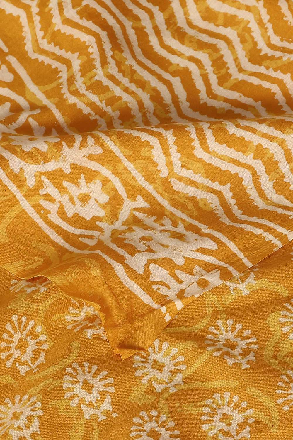 Yellow Pure Cotton Hand Printed Saree image number null