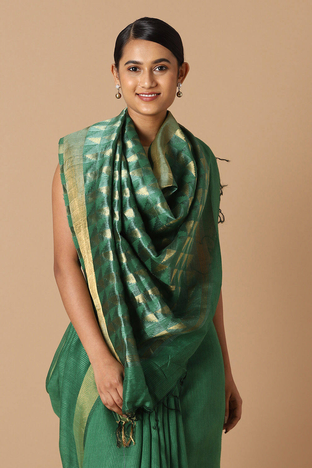 Dark Green Pure Silk Tussar Bhagalpuri Saree image number null