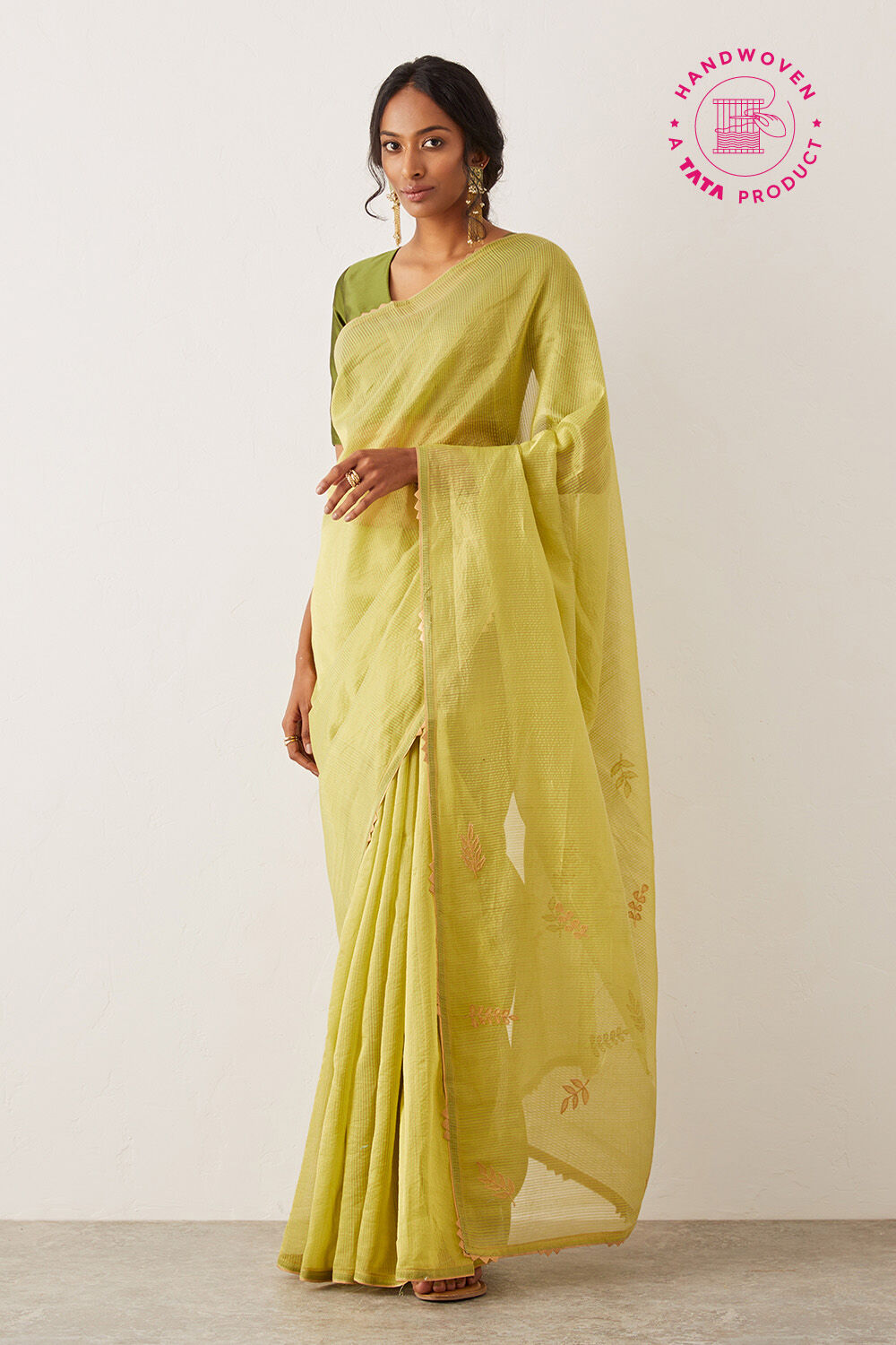Light Green Pure Tissue Silk Embroidered Saree image number null