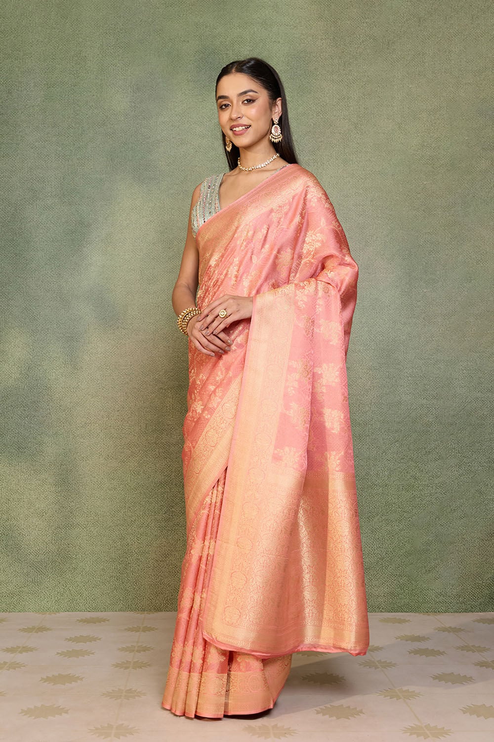 Light Pink   Woven Viscose Tissue Saree image number null