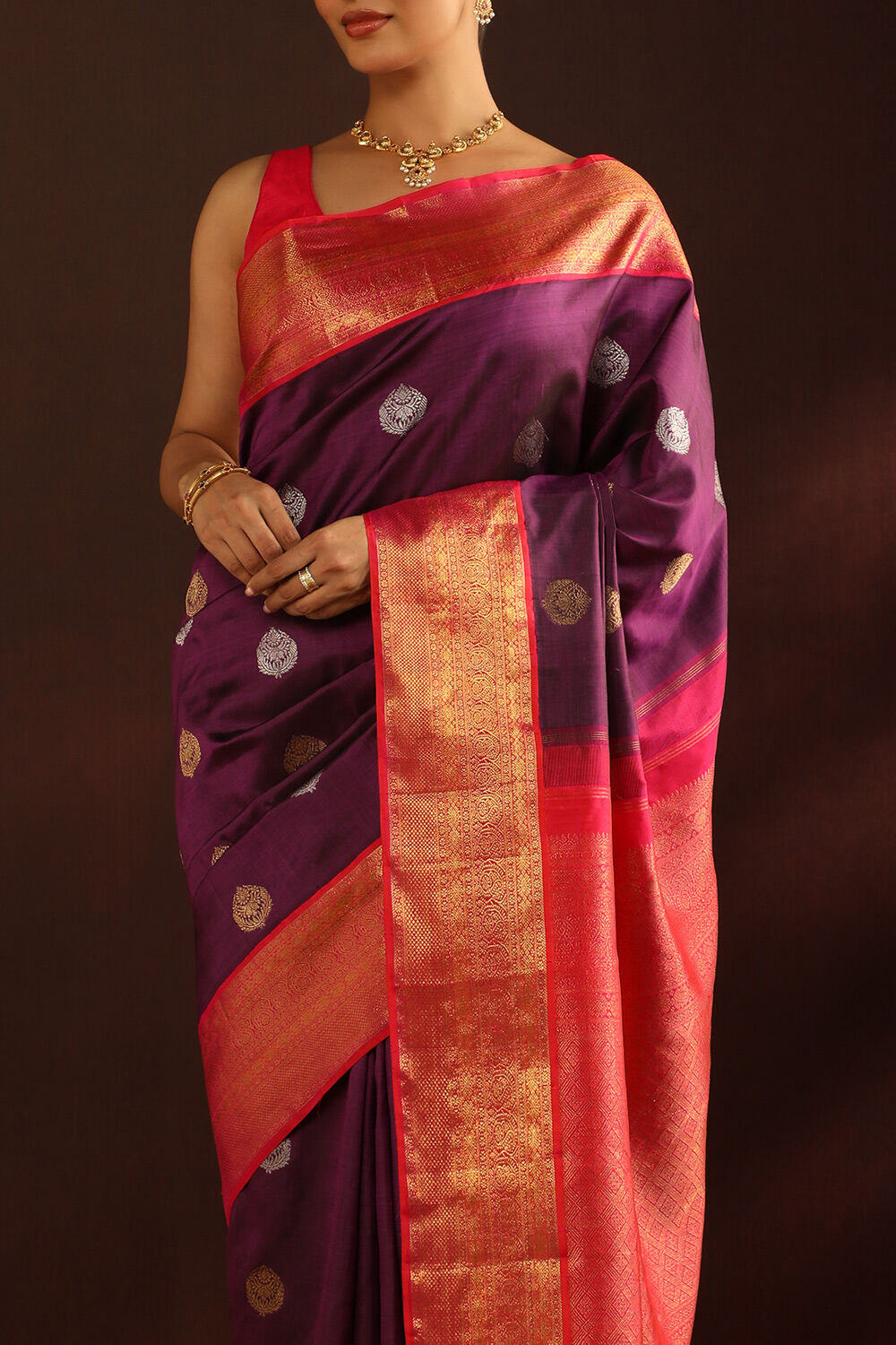 Purple Woven Pure Silk Kanjivaram Saree image number null