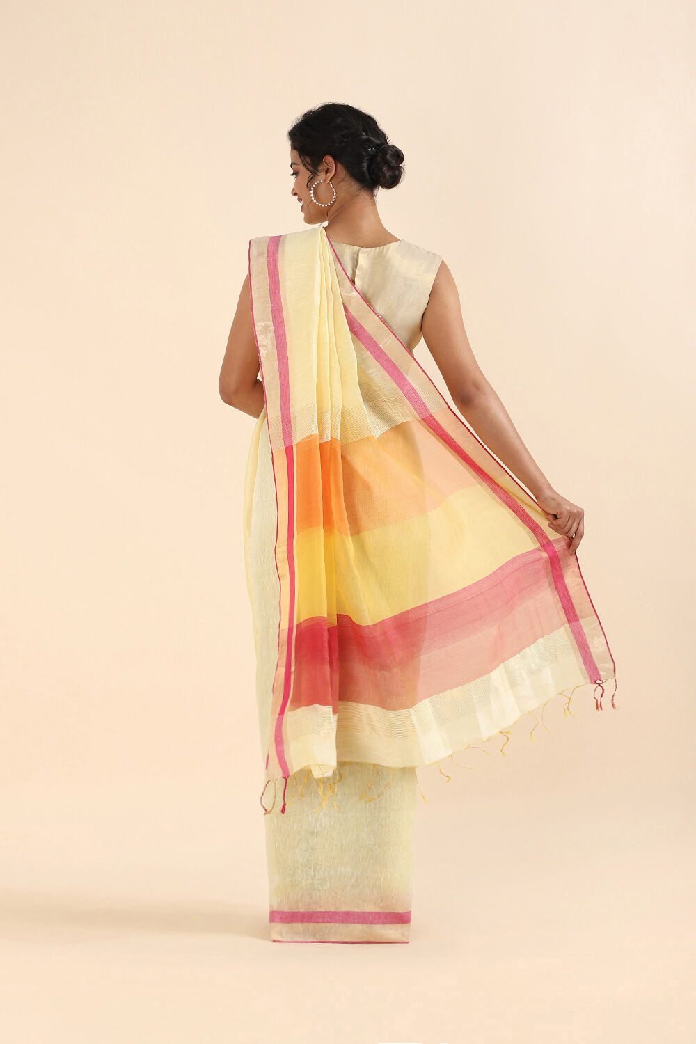 Light Yellow Pure Silk Linen Bhagalpuri Saree image number null