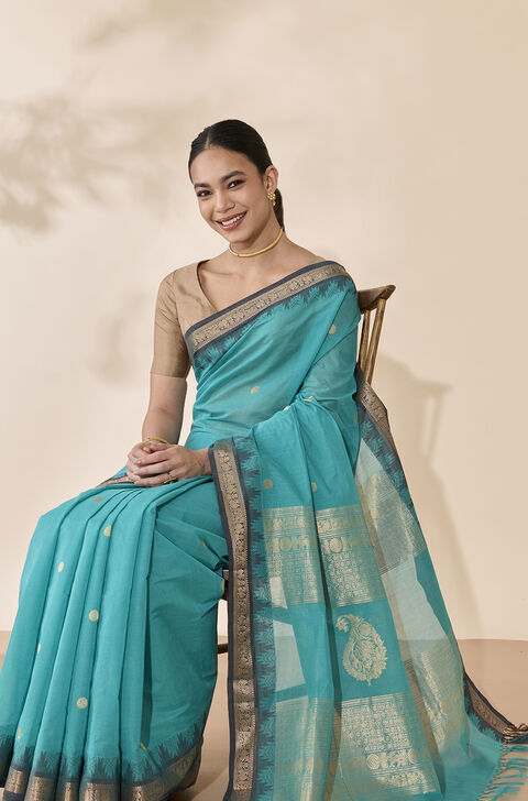 Light Blue Woven Pure Cotton Saree