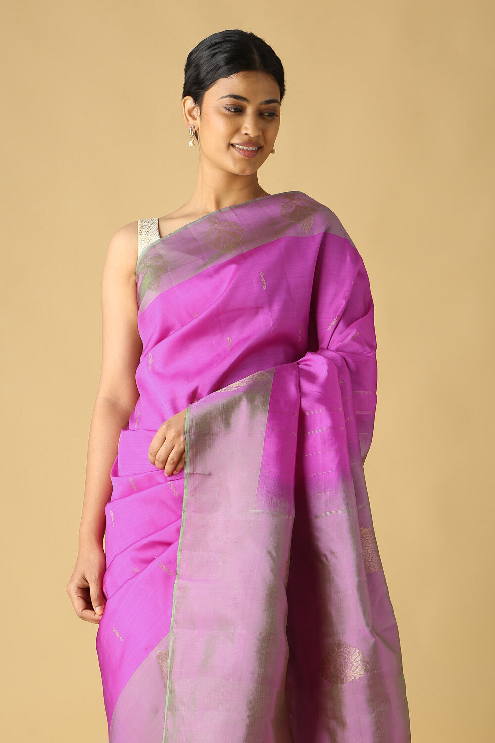 Dark Pink Pure Silk Kanjivaram Saree image number null