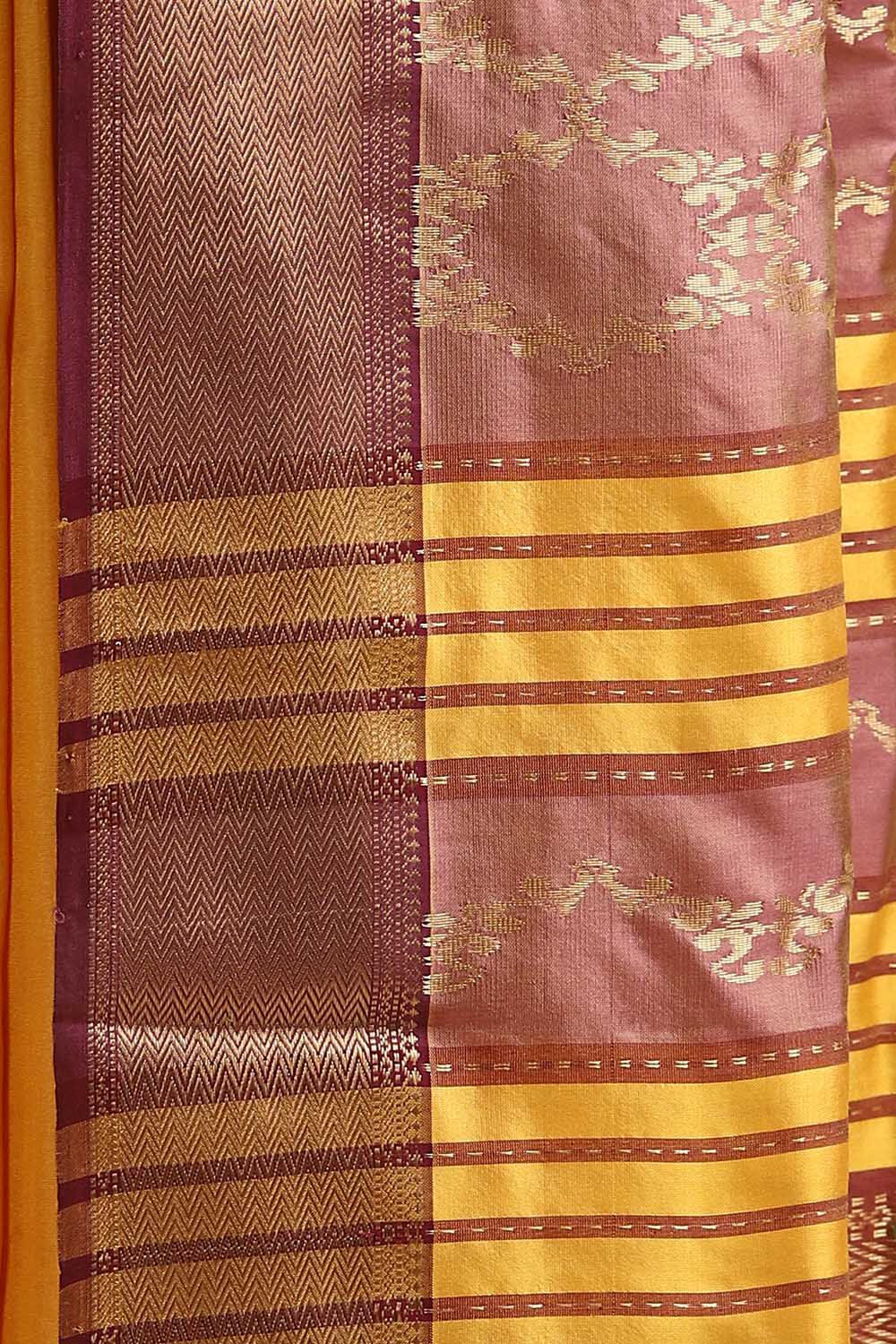 Yellow Pure Silk Maheswari Saree image number null