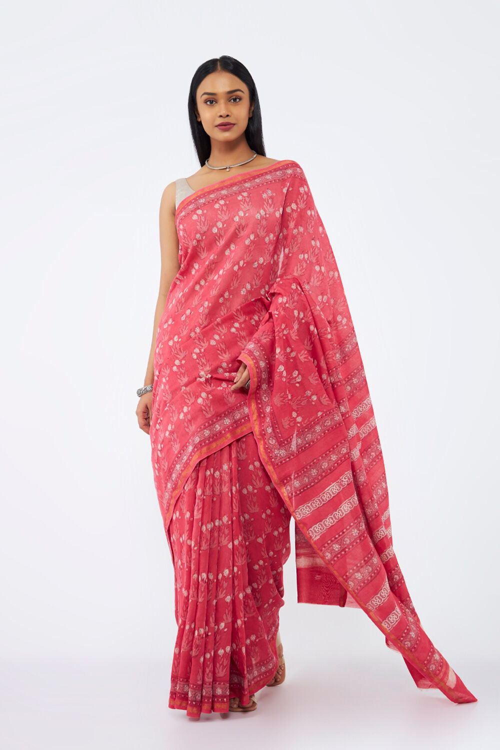 Light Pink Pure Silk Cotton Bagru Printed Saree image number null
