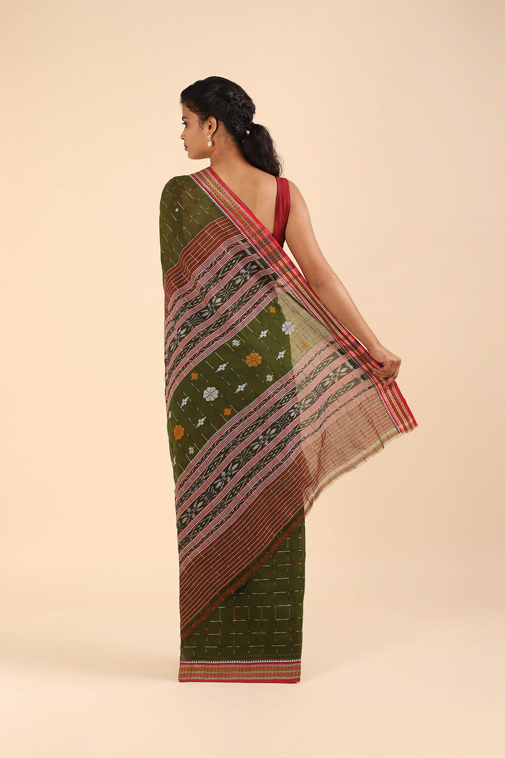 Dark Pure Green Cotton Odissa Ikat image number null