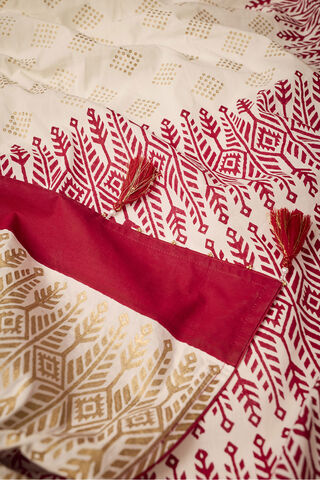 Off White Pure Cotton Printed Embroidery Saree thumbnail image number null