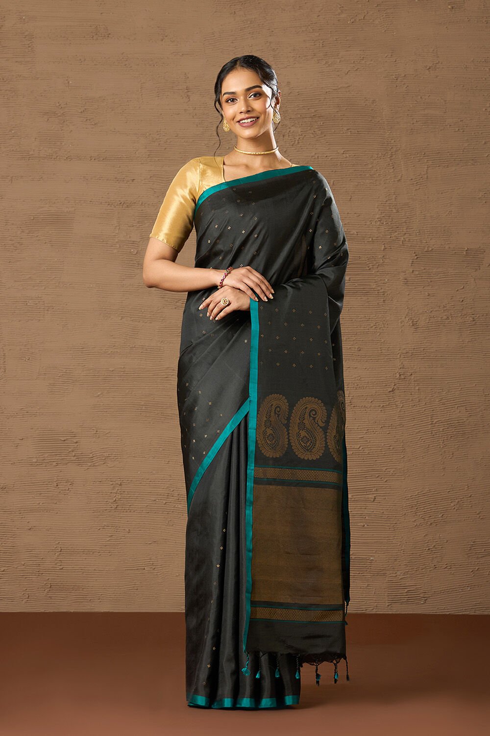 Black Woven Pure Soft Silk Saree image number null
