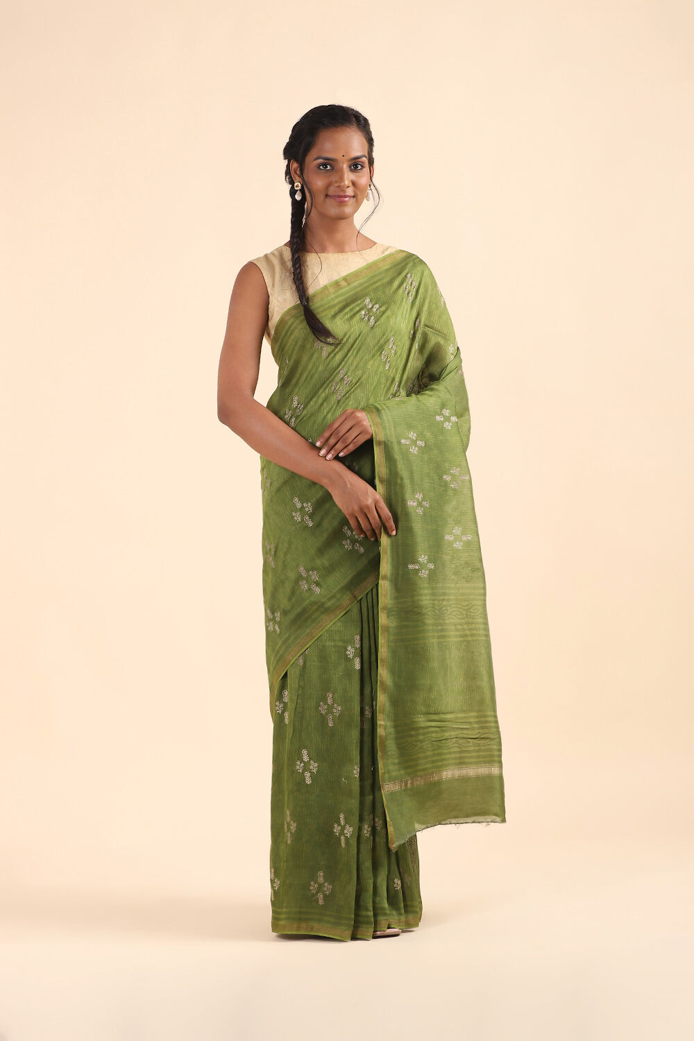 Green Pure Silk Cotton Embroidered Saree image number null
