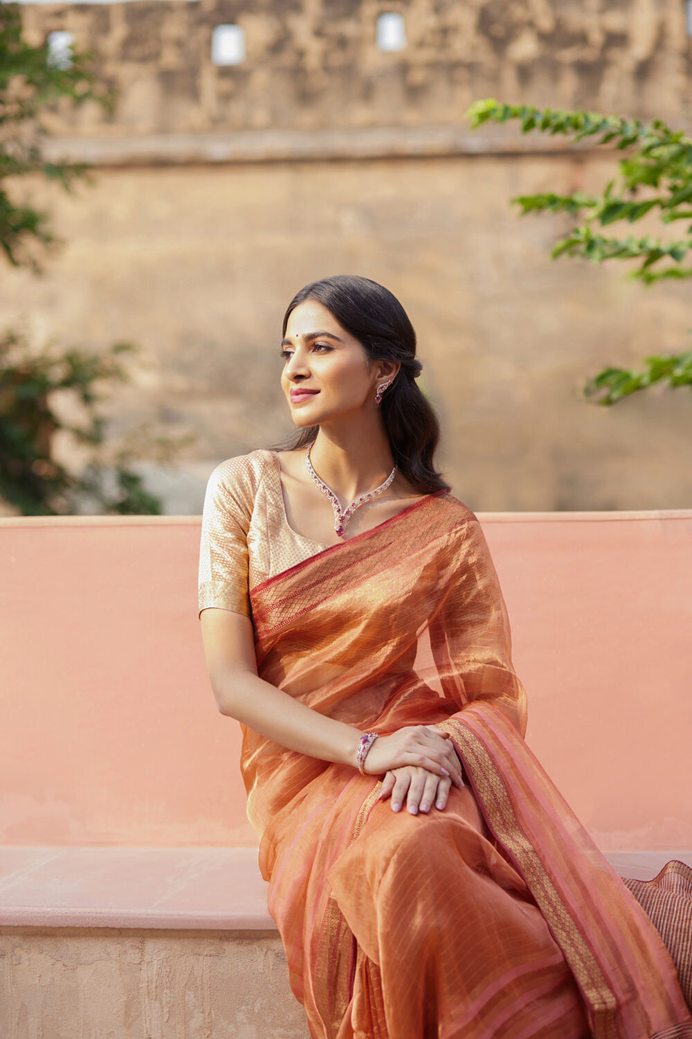 Orange Woven Pure Silk Tissue Maheswari Saree image number null