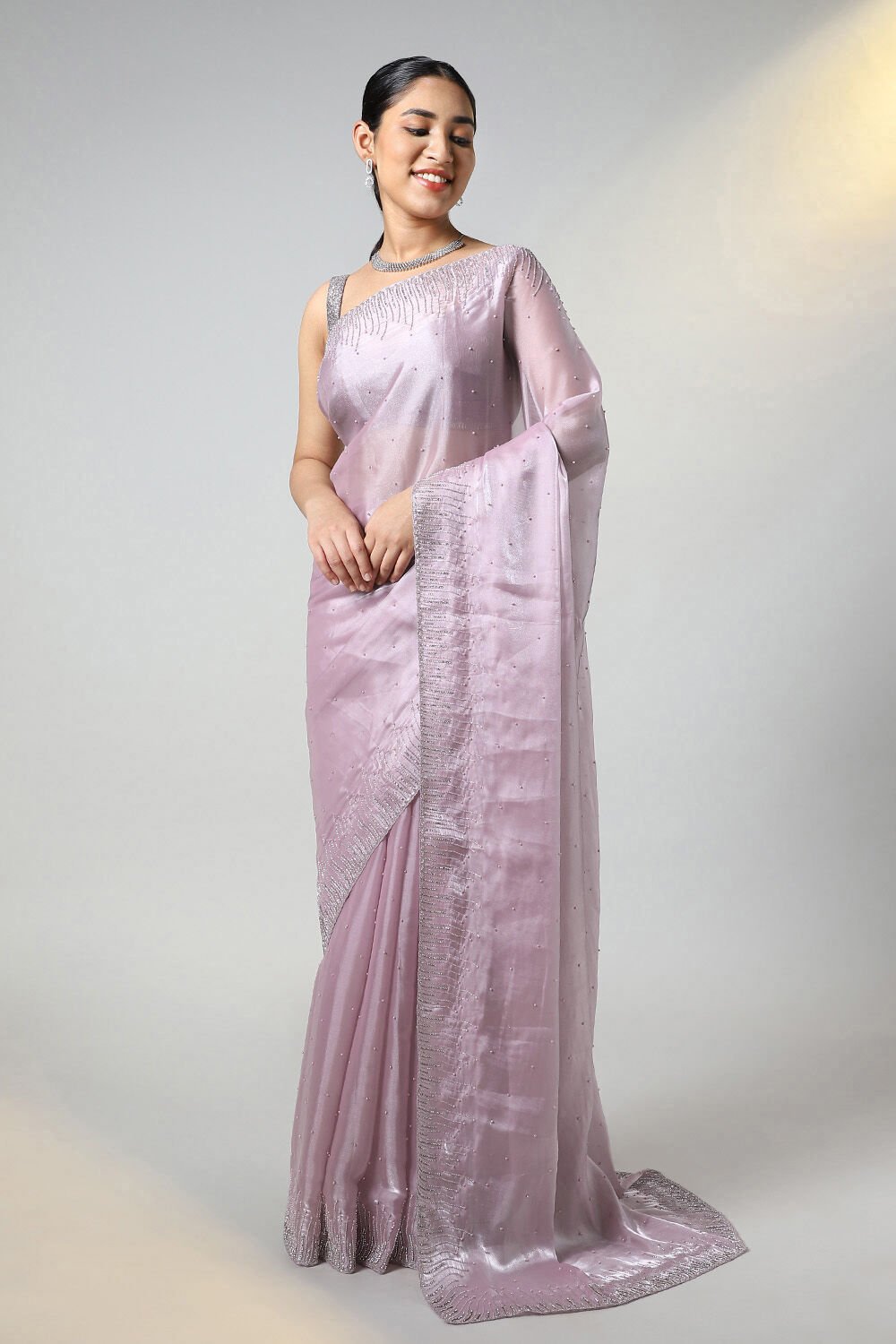 Light Pure Pink Embroidered Saree image number null