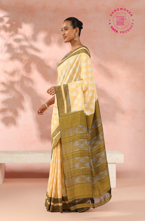 Yellow Pure Cotton Pochampalli Ikat Saree