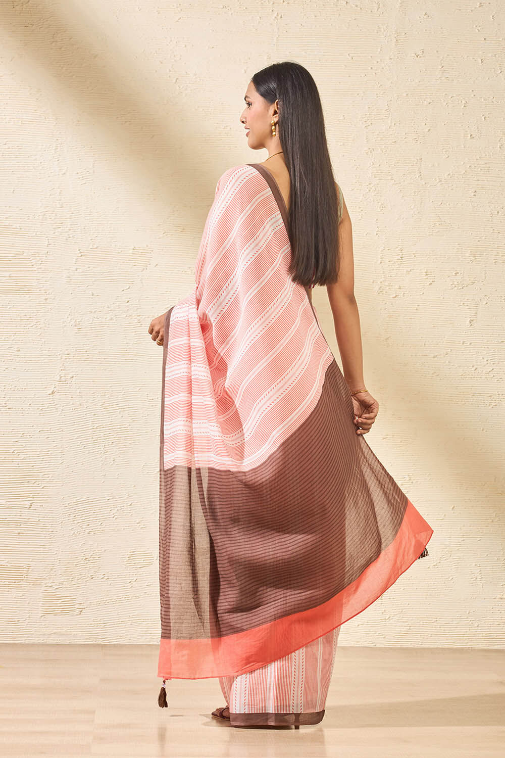 Light Orange Screen Printed Bengal Pure Mulmul Cotton Saree image number null