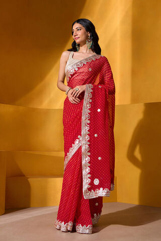 Red Pure Silk Georgette Embroidered Saree image number